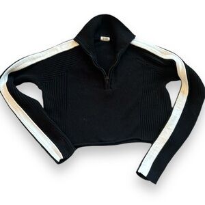 Brandy Melville John Galt cropped long sleeve sweater ribbed knit black white S